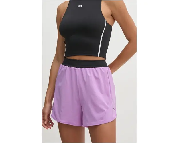 Reebok pantaloni scurti LUX Collection femei, culoarea violet, neted, high waist, 100205670
