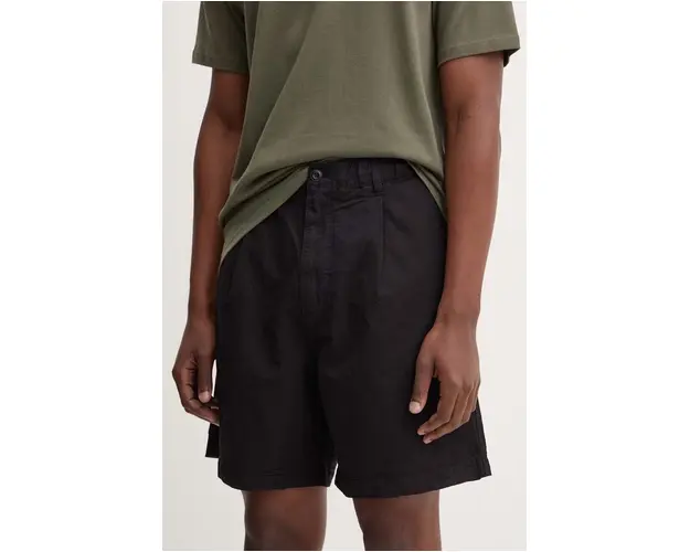 Samsoe Samsoe pantaloni scurti din amestec de in SAHAMMEL culoarea negru, M24200051