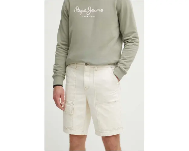 Pepe Jeans pantaloni scurti jeans RELAXED SHORT UTILITY COLOUR barbati, culoarea bej, PM801121