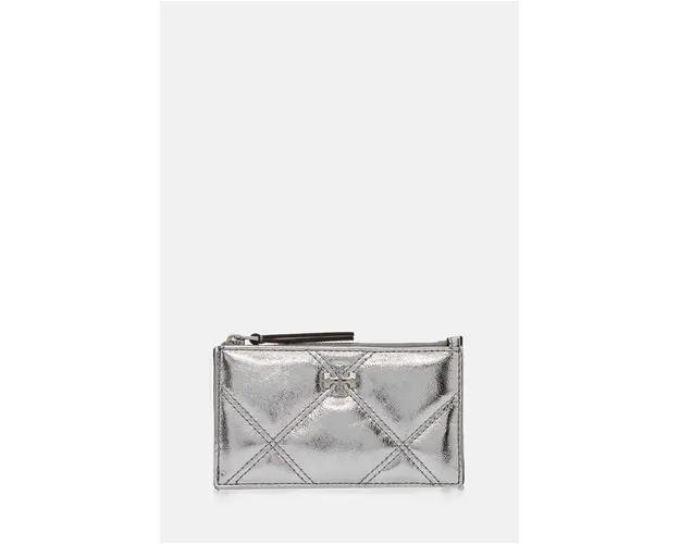 Tory Burch portofel de piele Kira Metallic Diamond femei, culoarea argintiu, 158632