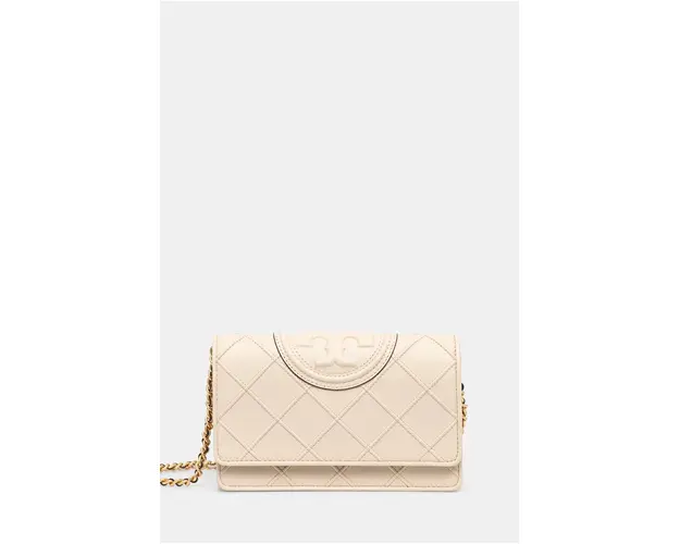 Tory Burch poseta de piele Fleming culoarea bej, 138853