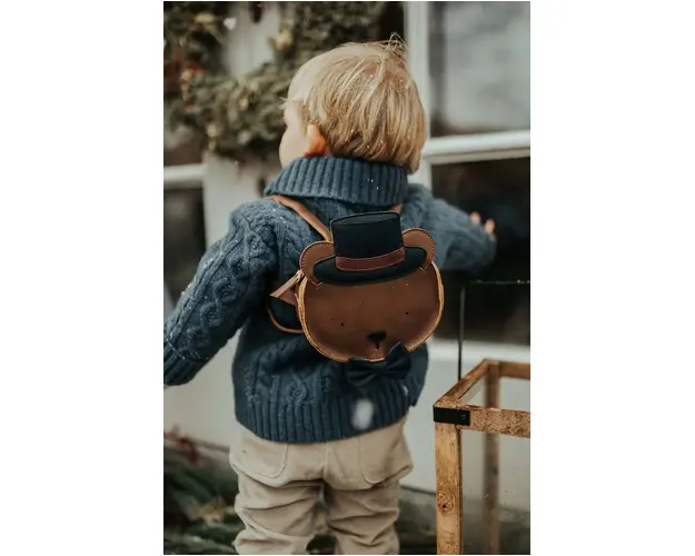 Donsje rucsac din piele pentru copii Matsi Backpack Bear culoarea maro, mic, cu imprimeu, 5519601