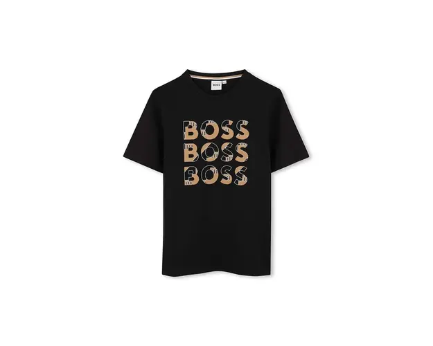 BOSS tricou de bumbac pentru copii culoarea negru, cu imprimeu, J51200