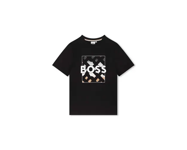 BOSS tricou de bumbac pentru copii culoarea negru, cu imprimeu, J51219