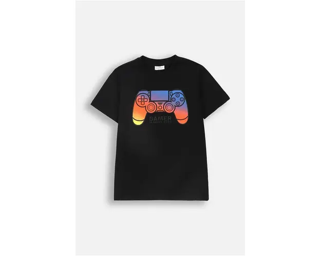 Coccodrillo tricou de bumbac pentru copii culoarea negru, cu imprimeu, DIGITAL BOY JUNIOR