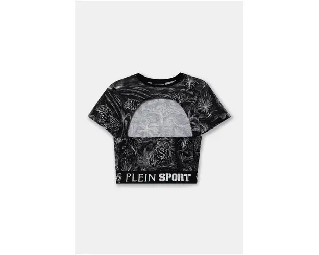 PLEIN SPORT tricou din bumbac femei, culoarea negru, cu spate descoperit, FADC WTK3352 SJY001N