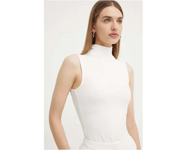 BOSS top femei, culoarea bej, cu guler, 50461115