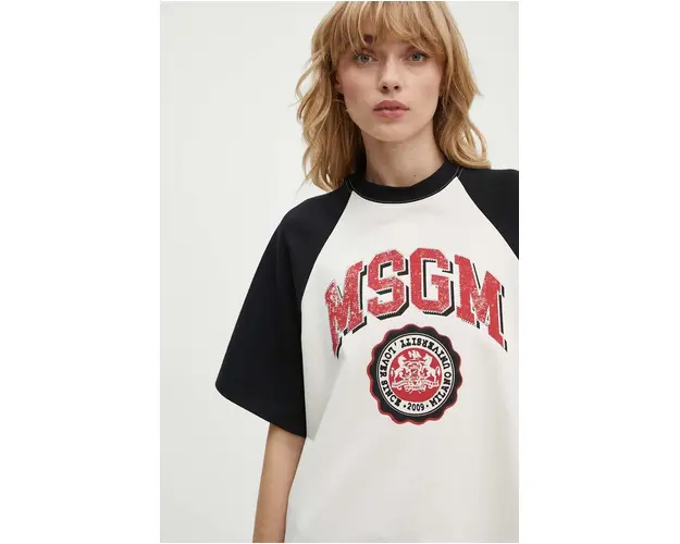 MSGM tricou din bumbac femei, culoarea bej, 3741MDM86.247798