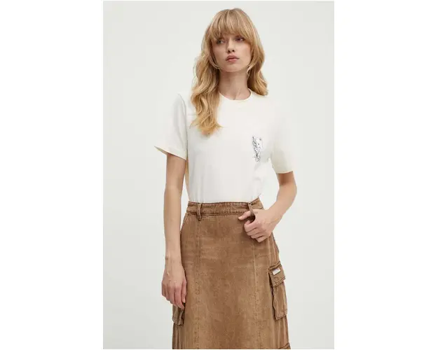 MSGM tricou din bumbac femei, culoarea bej, 3741MDM139.247798