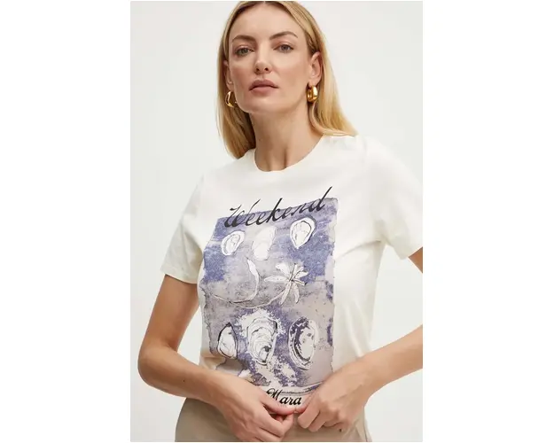 Weekend Max Mara tricou din bumbac femei, culoarea bej, 2425976031600