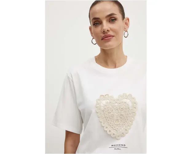 Weekend Max Mara tricou din bumbac femei, culoarea alb, 2425976041600