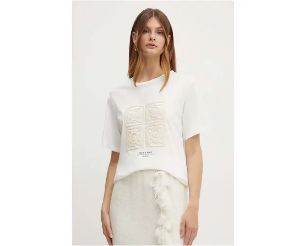 Weekend Max Mara tricou din bumbac femei, culoarea alb, 2425976041600