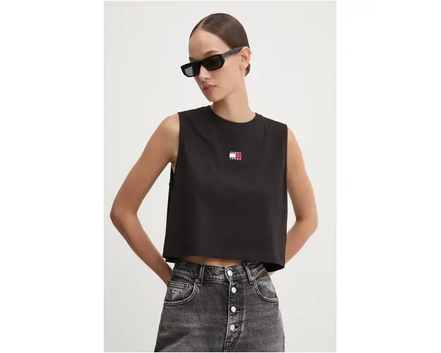 Tommy Jeans top din bumbac culoarea negru, DW0DW18422