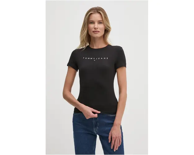 Tommy Jeans tricou din bumbac femei, culoarea negru, DW0DW18398