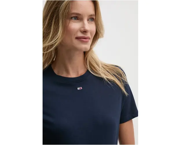 Tommy Jeans tricou din bumbac femei, culoarea albastru marin, DW0DW18441