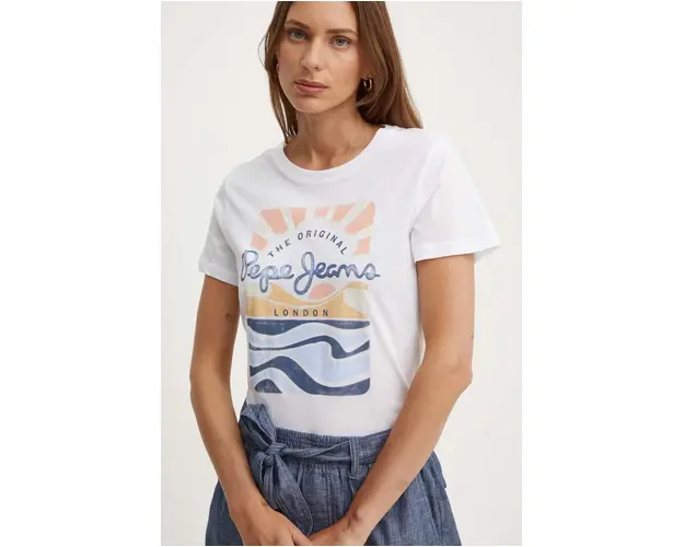 Pepe Jeans tricou din bumbac ESHA femei, culoarea alb, PL505885