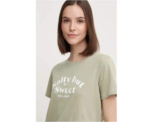 Pepe Jeans tricou din bumbac EFFIE femei, culoarea verde, PL505886