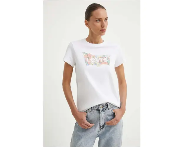 Levi's tricou din bumbac femei, culoarea alb, 17369