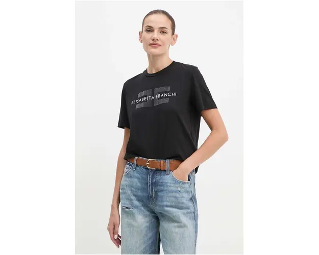 Elisabetta Franchi tricou din bumbac femei, culoarea negru, MA00346E2