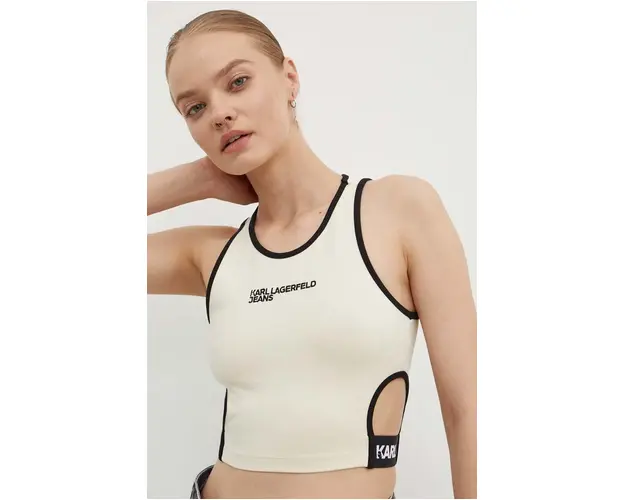 Karl Lagerfeld Jeans top femei, culoarea bej, 245J1703