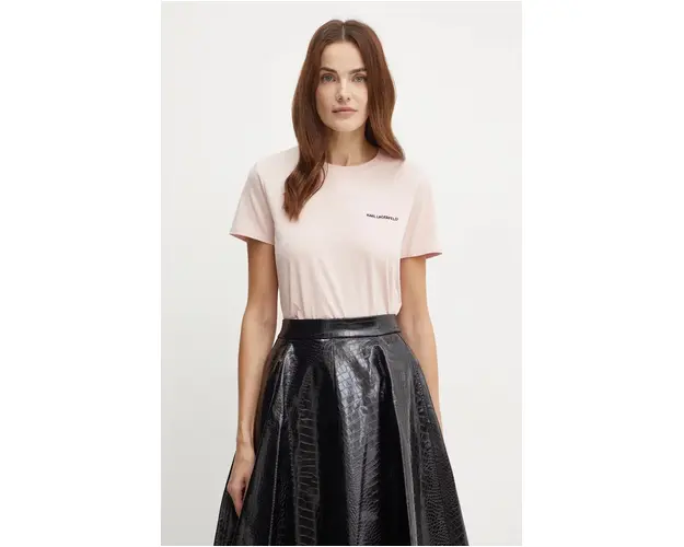 Karl Lagerfeld tricou din bumbac femei, culoarea roz, 245W1714