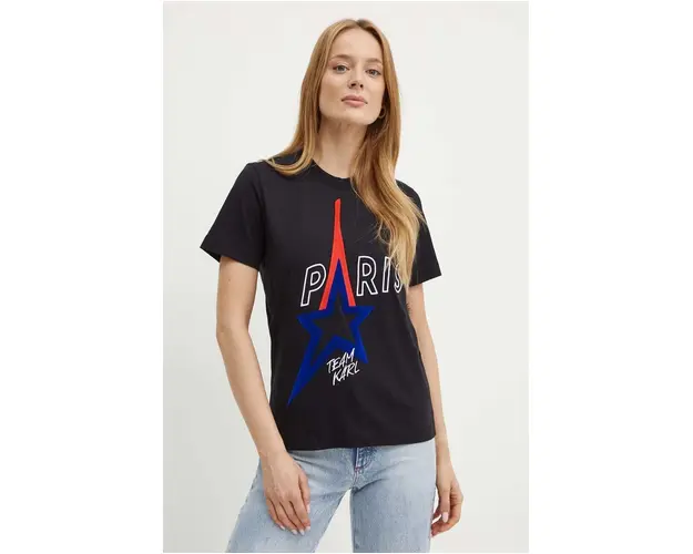 Karl Lagerfeld tricou din bumbac femei, culoarea negru, 245W1730