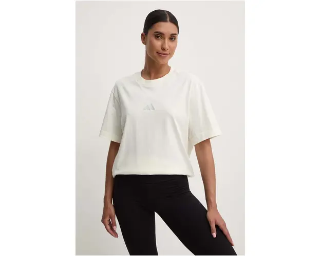 adidas tricou din bumbac All SZN femei, culoarea bej, IY6784