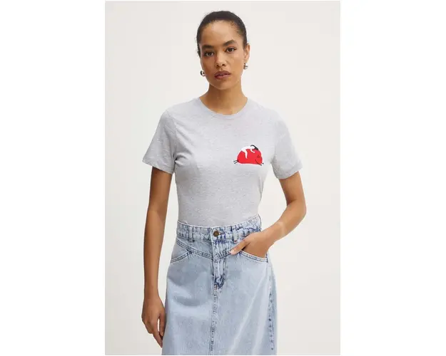 Marella tricou din bumbac femei, culoarea gri, 2423976044200