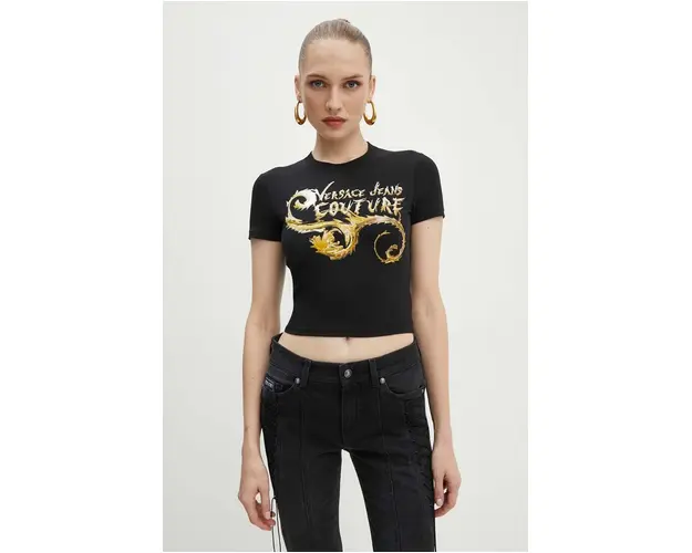 Versace Jeans Couture tricou femei, culoarea negru, 77HAHC00 CJ02C