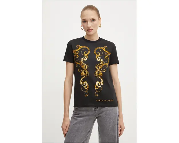 Versace Jeans Couture tricou din bumbac femei, culoarea negru, 77HAH6P3 JS424