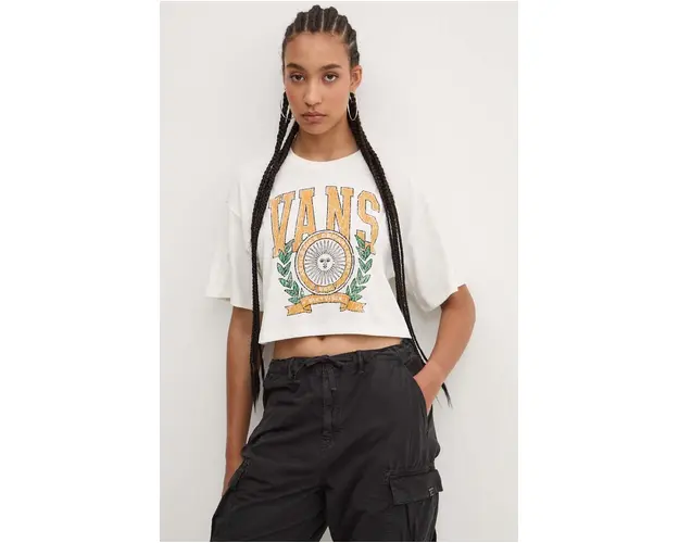 Vans tricou din bumbac femei, culoarea bej, VN000HHEFS81