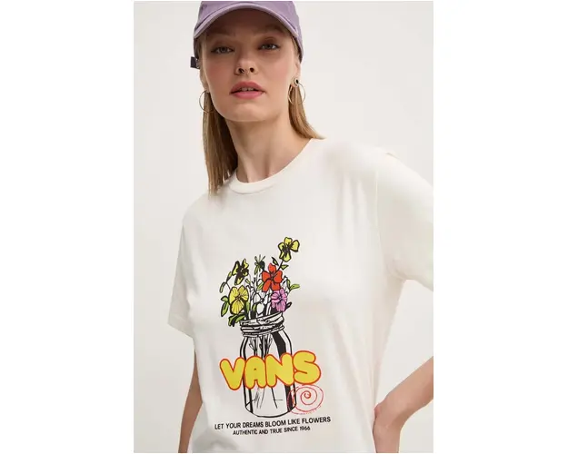 Vans tricou din bumbac femei, culoarea bej, VN000KH2FS81