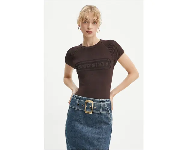 Miss Sixty tricou femei, culoarea maro, 6L3RJ4880000
