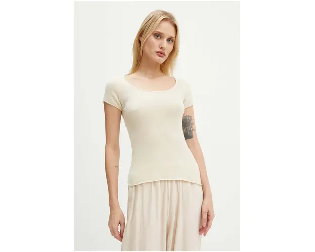 American Vintage tricou de lana culoarea bej, RAX18CH24