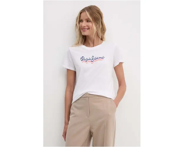 Pepe Jeans tricou din bumbac ENARA femei, culoarea alb, PL505879