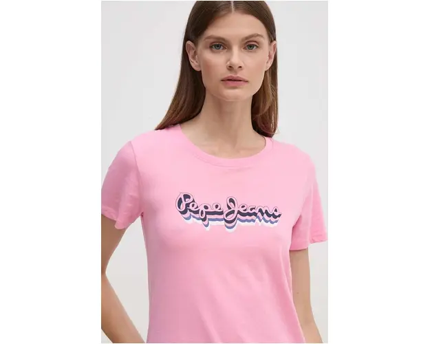 Pepe Jeans tricou din bumbac ENARA femei, culoarea roz, PL505879