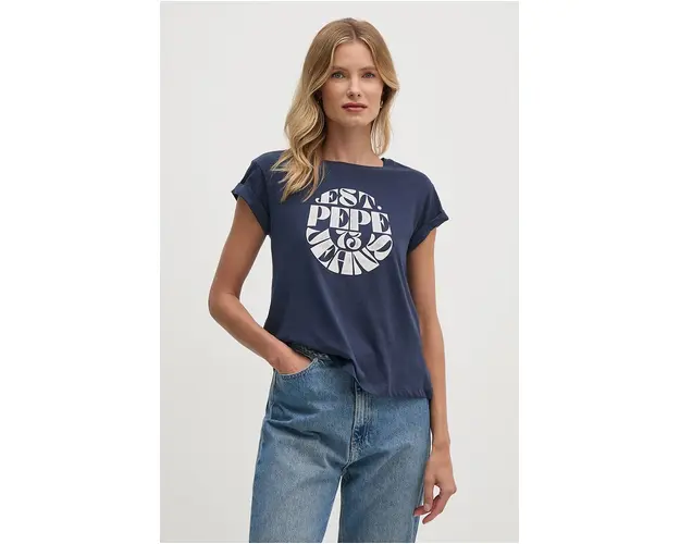 Pepe Jeans tricou din bumbac ELVIA femei, culoarea albastru marin, PL505881