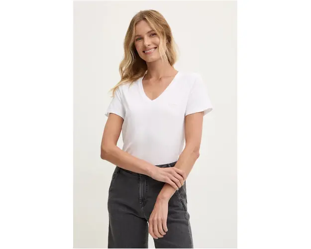Pepe Jeans tricou din bumbac FIORE V NECK femei, culoarea alb, PL505948