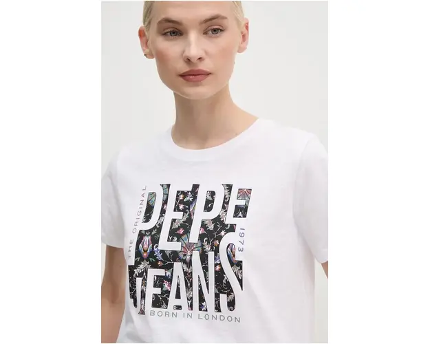 Pepe Jeans tricou din bumbac GLORIA femei, culoarea alb, PL505964