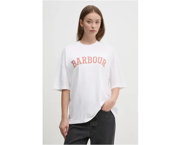 Barbour tricou din bumbac femei, culoarea alb, LTS0652