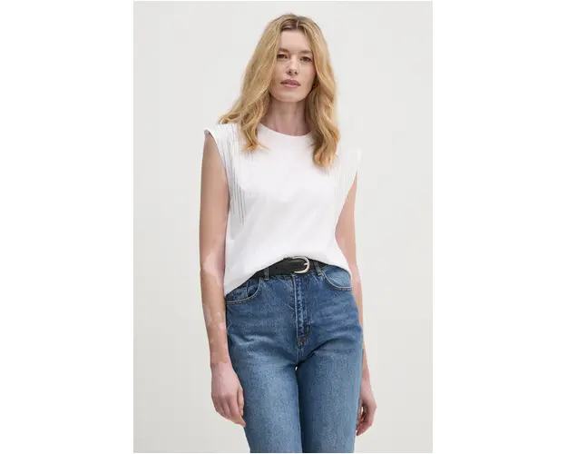 Sisley top din bumbac culoarea alb, 351SL106J