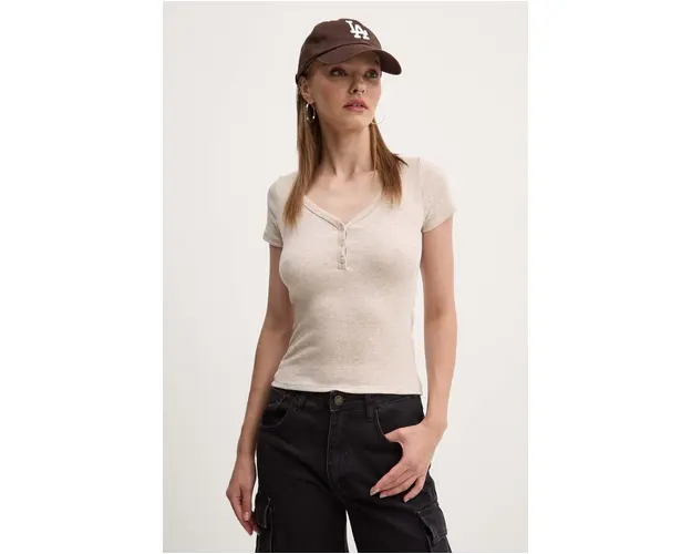 Hollister Co. tricou femei, culoarea bej, KI339-3774