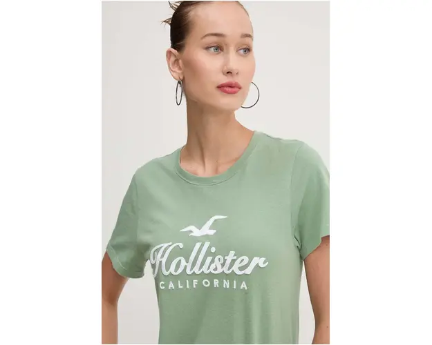 Hollister Co. tricou din bumbac femei, culoarea verde, KI357-3284