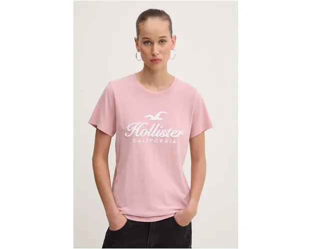 Hollister Co. tricou din bumbac femei, culoarea roz, KI357-3284