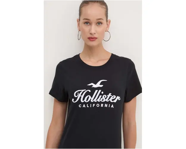 Hollister Co. tricou din bumbac femei, culoarea negru, KI357-3284