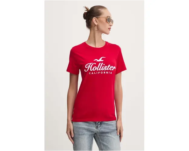 Hollister Co. tricou din bumbac femei, culoarea rosu, KI357-3285