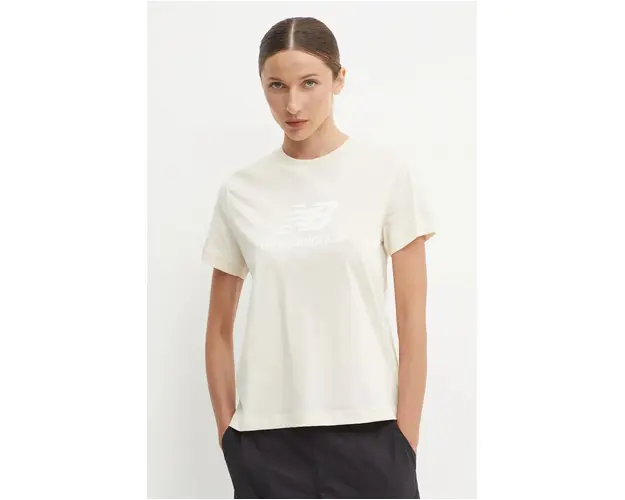 New Balance tricou din bumbac femei, culoarea bej, WT41502LIN