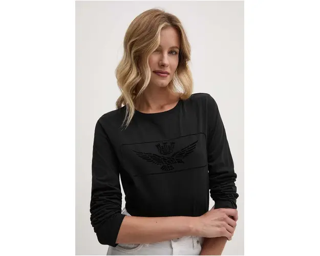 Aeronautica Militare longsleeve femei, culoarea negru, TS2297DJ359