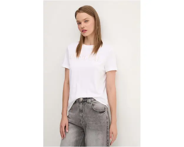 Desigual tricou din bumbac BRANDY femei, culoarea alb, 24WWTK24