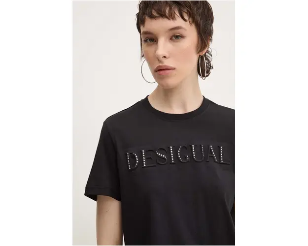 Desigual tricou din bumbac BRANDY femei, culoarea negru, 24WWTK24